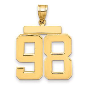 14k Yellow Gold, Athletic Collection, Large Polished Number 98 Pendant